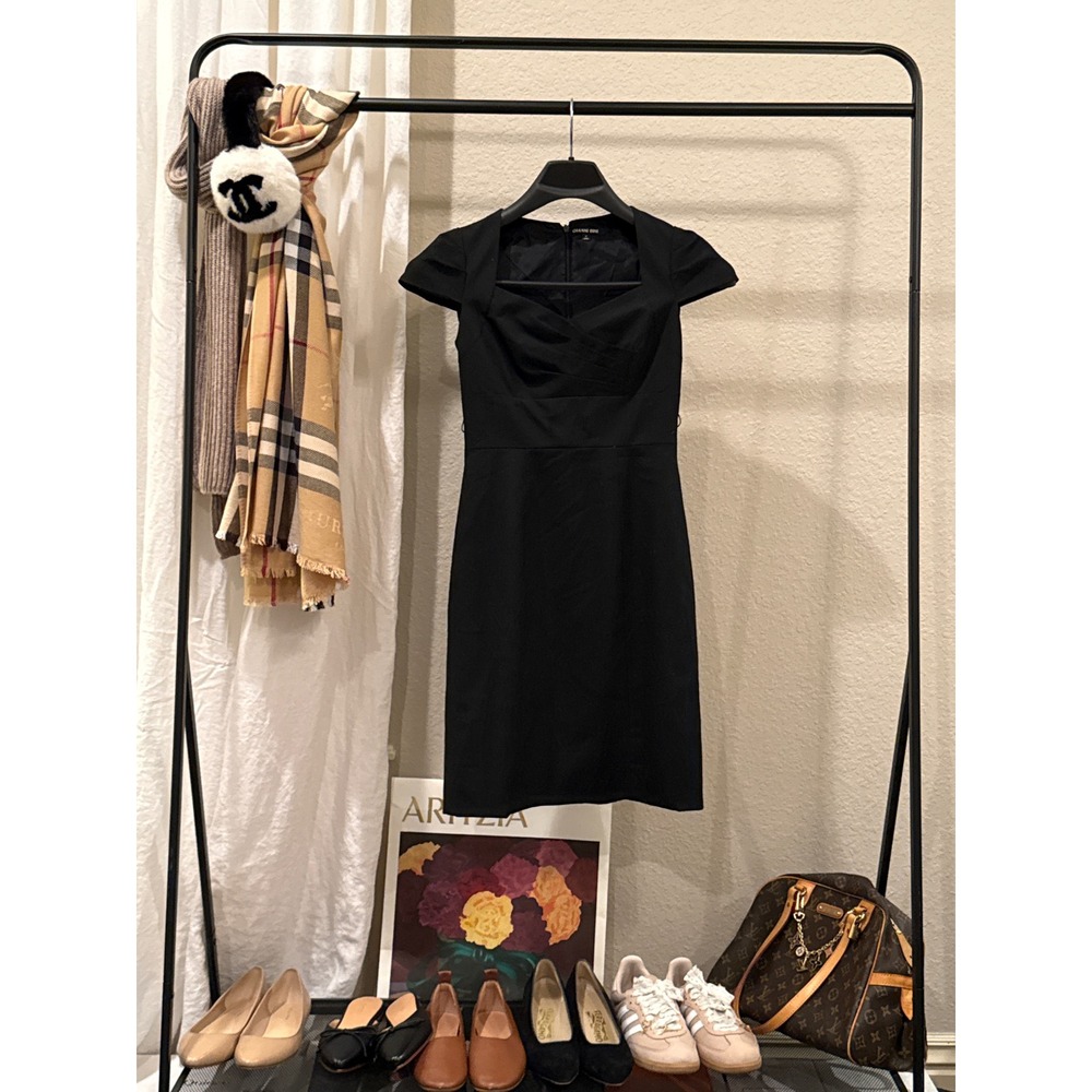 Gianni Bini Womens Black Cap Sleeve Sweetheart Neck Sheath Cocktail Dress Size 0
